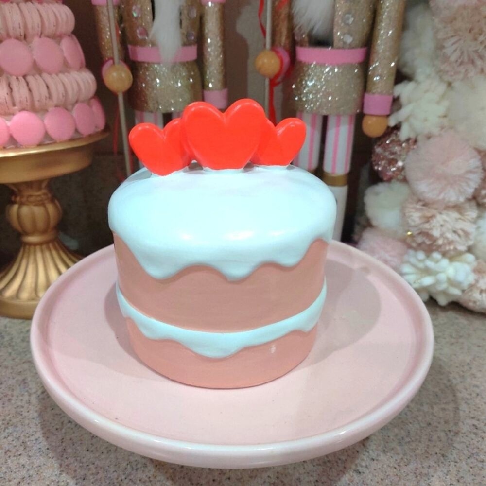 Pastel Pink Frosted Hearts Layered Mini Cake Tiered Tray Valentine's‎ Day Decor